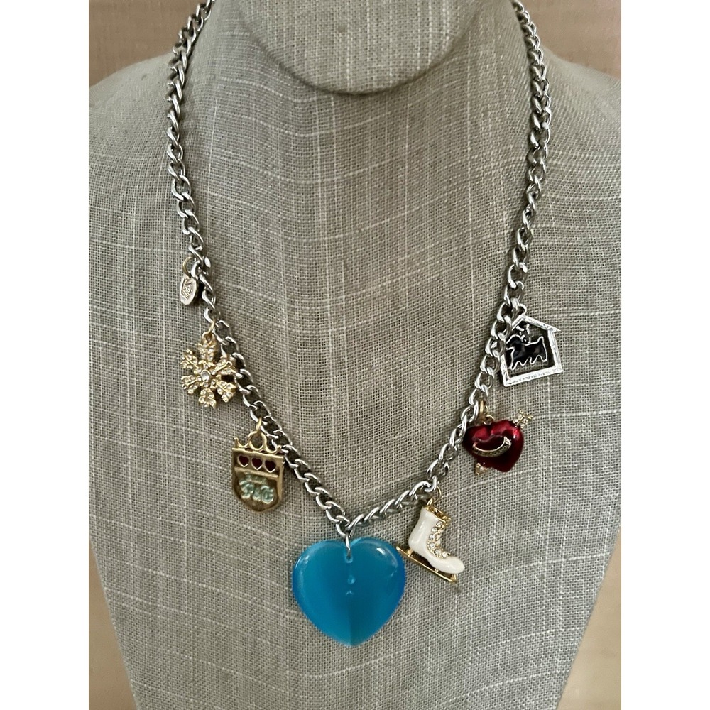 Juicy Couture Silver Tone Winter Charm Necklace Blue Heart 18"